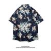Estação independente verão manga curta camisa floral masculino ins Pu Shuai Hong Kong estilo hip hop moda casual retro meia manga casaco