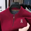 2025 Invierno Nuevo Transmisión en Vivo Transfronterizo Popular Camiseta de Manga Larga para Hombre Media Cremallera Color Sólido Punto de Terciopelo Sudadera