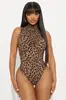 Body de malla con estampado de leopardo y cuello semi-alto, superventas transfronterizo europeo y americano para mujer, sin mangas, elástico, ajustado, sexy y elegante