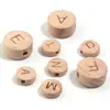 Madeira de Faia Natural Alfabeto Inglês Quadradas Planas Redondas Contas para Educação Infantil DIY Colar com Nome Pulseira Acessórios Contas