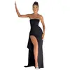 24 Nuevos Vestidos de Noche Transfronterizos de Comercio Exterior para Fiesta de Mujeres Sin Tirantes Sexy Espalda Descubierta Largo con Abertura Alta