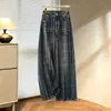Jeans de pierna ancha a rayas estilo retro americano para mujer, de cintura alta, holgados, súper elegantes, pantalones rectos de largo completo para otoño