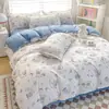 Juego de Cama Estilo Ins de Cuatro Piezas Sábanas Cepilladas Simples Funda Nórdica para Dormitorio Estudiantil Ropa de Cama Funda Nórdica de Tres Piezas 2m Hogar