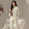 Pijama de Algodão Feminino Outono Calça de Manga Longa Cardigã Doce Conjunto Waffkle Primavera Algodão Roupa de Casa Feminina