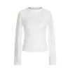 Camiseta Básica de Manga Larga de Color Sólido con Cuello Redondo Estilo Americano 11Kn para Mujer, Top Versátil de Corte Ajustado que Ceñe la Cintura