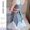 Traje de baño similar al de Song Ji-Ah, Estampado de pata de gallo, Dos piezas, Cubre abdomen, Adelgazante, Vestido de traje de baño conservador para aguas termales, Estilo deportivo a cuadros