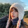 Gorro de Lana Tejido con Costuras Rayadas Estilo Étnico Otoño e Invierno para Mujer Grueso Cálido a Prueba de Frío Protección para las Orejas Gorro Lei Feng