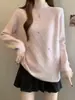 Suéter de punto para mujer con cuello semi-alto estilo coreano, estampado de diamantes, corazón tridimensional, nuevo jersey holgado para otoño e invierno 2026
