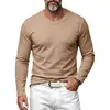 2026 Camiseta Masculina de Malha Costurada com Gola V de Manga Longa Tamanho Europeu Slim Fit Elástica Multicor Camisa Base