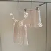 Pijama de Seda Gelada com Alça de Borboleta de Cetim e Mangas Curtas Volantes para Mulheres Verão 2026 Novo Toque de Luxo Roupa de Casa