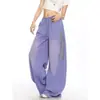 Calça de Moletom Wide-Leg Biggold Estilo Retrô Americano com Estampa de Letras Desgastadas para Mulheres, Calça Reta Versátil Casual Solta para Mulheres
