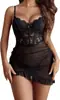 Ropa Interior Sexy Transparente de Encaje Hueco Estilo Europeo y Americano Nueva Bodycon sin Mangas Talla Grande para Mujer
