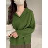 Suéter Gola Lapela Design de Veludo de Guaxinim Manga Raglã Feminino Outono e Inverno Popular Novo Estilo Preguiçoso e Gentil Tricô Grosso Cor Damasco