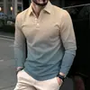 2026 Europa Cross Nova Camisa Polo Casual Versátil de Manga Longa com Gola Lapela Masculina em Cor Gradiente