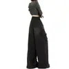 Jeans Perezosos Estilo Retro Americano Jeans de Retazos a Cuadros para Mujer Otoño Nuevo de Cintura Alta Adelgazantes Sueltos Rasgados Falsos de Pierna Ancha