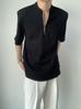 Camiseta para Hombre de Manga Corta Holgada con Cuello Alto Pequeño y Diseño Sensorial, Media Cremallera, Hombro Acolchado, Abstinencia Alta al Frío, Top de Cuello en V, Camisa Henry Moderna