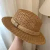 Sombrero de Paja Plano Estilo Francés para Vacaciones en la Costa, Elegante Sombrero Parasol con Diseño Hueco que Hace que la Cara Parezca Más Pequeña, Sombrero de Protección Solar