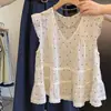 2026 Estilo Coreano Verano Nuevo Diseño de Moda Top Camisa sin Mangas de Lino con Encaje Plisado de Cuello en V para Mujer