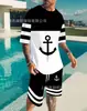 Aliexpress Europeo y Americano Tendencia Masculina Casual Estilo Playa Camiseta con Estampado 3D Texturizado Traje de Shorts Venta al por Mayor Personalización