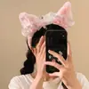 Tiara Rosa com Laço e Orelhas de Gato, Faixa de Pelúcia para Mulheres, Adereço para Fotos de Cosplay, Faixa para Lavar o Rosto, Acessório de Cabeça Lolita