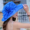 Novo Chapéu de Sol Elegante de Flor de Malha Retrô Chapéu de Sol de Férias Chapéu de Aba Larga Chapéu Feminino Chapéu de Organza para Viagem