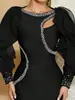 Vestido Largo Sexy para Mujer con Pedrería, Perlas, Cortes y Volantes en las Mangas Largas, Vestido de Vendaje, Elegante Vestido de Fiesta de Noche