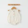 Romper Chaleco de Gasa de Algodón Puro de Color Sólido para Bebé, Superventas de Verano con Botones de Colores, Nuevo para Verano