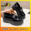 Mocasines Retro para Mujer 2026 Primavera y Otoño Nuevo Estilo Plataforma Suela Gruesa Zapatos de Cuero Negro Zapatos Metálicos Mary Jane
