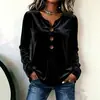 2026 Europeu e Americano transfronteiriço Amazon novo feminino elegante gola V botão manga longa veludo top camiseta