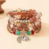 Itens Mais Vendidos Transfronteiriços: Pulseira Pingente Corrente Flor Rosa Estilo Boho, Pulseira de Contas Elástica em Fio Multi-Camadas