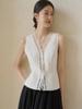 Colete Sem Mangas com Renda Pesada e Recortes Feminino Verão Novo Elegante Design Decote V Top Slim A4533