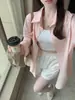 Camisa de Manga Larga con Diseño Retro Americano Rojo Rosa para Mujer Otoño e Invierno Nueva Holgada Casual Protección Solar Camisa Venta al por Mayor