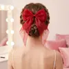 Pasador de Pelo Hecho a Mano de Color Sólido con Lazo Cola de Golondrina de Puntos Plateados de Sauce de Gran Tamaño Accesorio para el Cabello