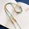 Nuevo Collar de Candado de Oro con Loto Doble Colgante Estilo Chino Cuerda de Colgante Estilo Chino Nueva Tejida a Mano y Ajustable
