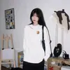 Camiseta Blanca y Gris de Algodón Puro de Manga Larga para Mujer, Diseño Holgado con Sentido de la Moda para Primavera/Invierno, Capa Base Interior o Exterior