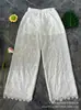 Pantalones de pierna ancha con encaje en la cintura y detalles de encaje para mujer, de invierno, con caída, cintura alta nueva, rectos ajustados, que rozan el suelo, informales