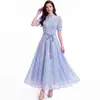 Vestido de verano para mujer con cuello de encaje bordado, estilo idéntico al de una bloguera de moda de ultramar, ceñido a la cintura, falda larga fluida