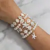 Conjunto de Pulseras Elásticas de Múltiples Piezas para Mujer Estilo Resort Bohemio con Perlas de Imitación ABS, Estrella de Mar, Conchas y Cuentas