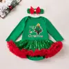 Venta directa de fábrica vestido navideño para niña pequeña enterizo de malla con lentejuelas de manga larga para bebé con diadema y calentadores de piernas conjunto