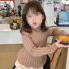 Camiseta de base para suéter de menina 2023 novo suéter infantil de gola alta estilo ocidental espesso quente outono 0158A021