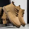 Botas Martin Amarillas para Hombre Tendencia Primavera y Otoño Suela Suave Cómodas Botas de Cuero de Caña Alta Británicas Botas de Trabajo Casuales para Hombre