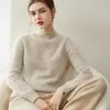 Nuevo jersey de punto 100% cachemir puro para otoño e invierno con cuello alto enrollado, simple, casual, elegante y moderno para mujer