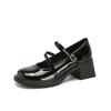 Zapatos de Mujer No Cansan los Pies Primavera y Otoño Cuatro Estaciones Cuero Temperamento Damas Altura Zapatos Perezosos Tacón Grueso Un Pedal Charol Color Brillante