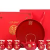 Set de Ceremonia de Té para Celebración de Boda, Suministros de Compromiso Estilo Chino, Bandeja Roja de Dote Nupcial, Tetera, Caja de Regalo para Juego de Té