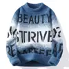 Popular Transfronterizo Talla Europea Talla Grande Terciopelo de Visón Combinación de Colores Degradados Tejido de Punto con Letras para Hombre Cuello Alto Medio Venta al por Mayor de Fábrica