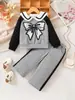 Conjunto de Ropa para Niña con Cuello Peter Pan y Lazo, Mangas Largas, Forro Polar, Conjunto de Dos Piezas Estilo Universitario para Bebé, Ropa Infantil