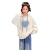 Suéter Feminino Primavera e Outono 2024 Novo Estilo Ocidental Primavera e Outono Top com Capuz Roupas de Outono para Meninas Meninas'