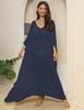 Vestido Feminino Roupas Europeias e Americanas Transfronteiriças Cor Sólida Blusa Solta Férias na Praia Fenda Longo até o Chão Saia Z799
