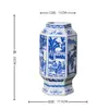 Vaso de Porcelana Azul e Branca de Jingdezhen com Motivos Antigos, Vaso Hexagonal Estilo Chinês Novo, Peça Decorativa para Arranjo de Flores na Sala de Estar