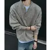 Suéter Cleanft con Cuello Henry para Hombre, Estilo Coreano Otoño e Invierno, Camisa de Punto Gris de Manga Larga, Sudadera Retro Americana